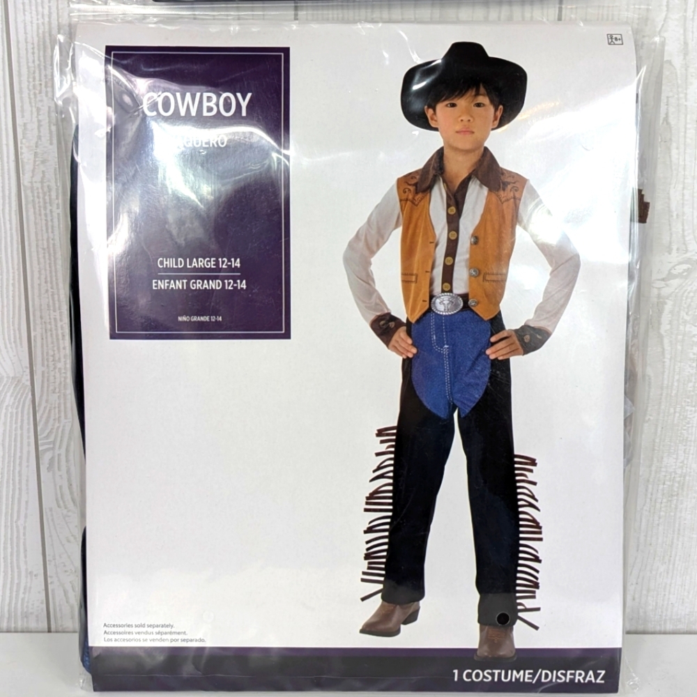 Cowboy Costume Child Size Large 12-14 Two Piece Shirt/Vest Pants/Chaps